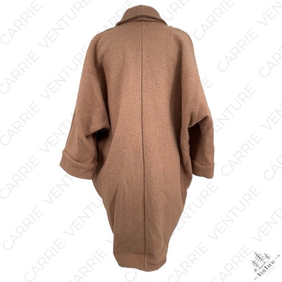 Esby Cora Duster Camel Tan Neutral Boiled Wool Oversized Jacket Cocoon Coat XS/S - Picture 2 of 8